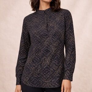 Ralph Lauren Navy Blouse with Gold Dot Pattern